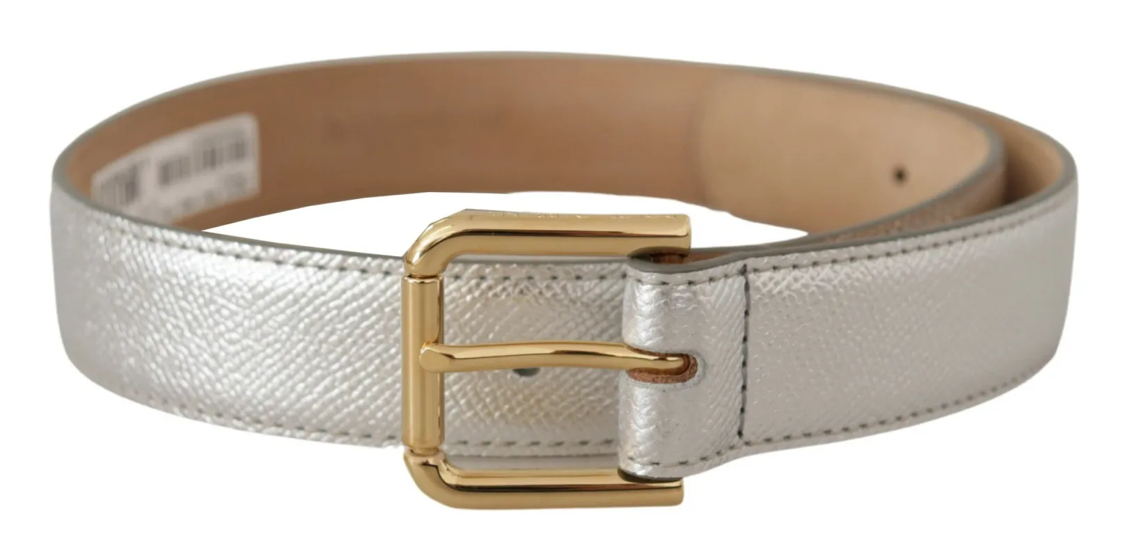 Elegant Silver Leather Belt with Engraved Buckle sold by Louxly