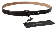 Elegant Black Leather Logo Buckle Belt sold by Louxly
