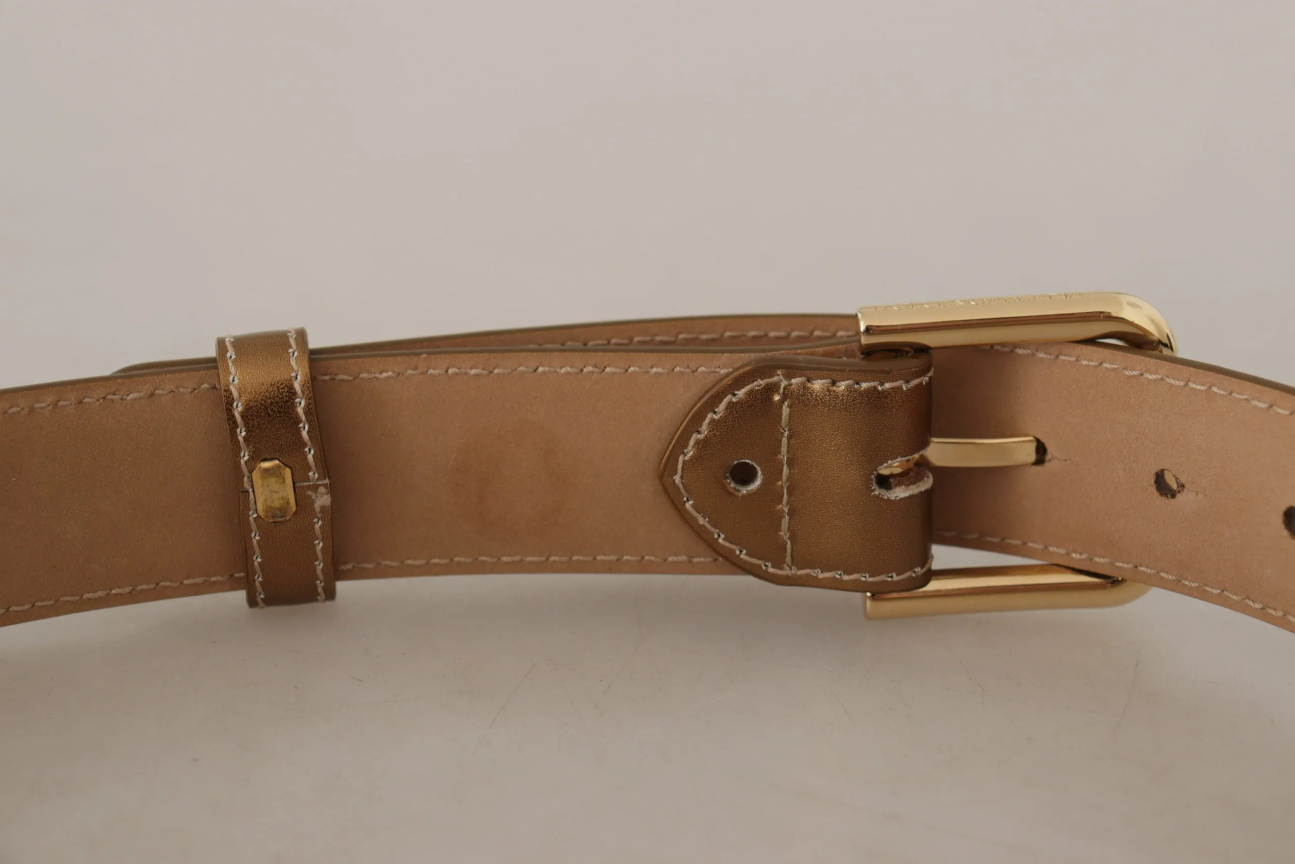 Elegant Bronze Leather Belt with Logo Buckle sold by Louxly product image thumbnail 5
