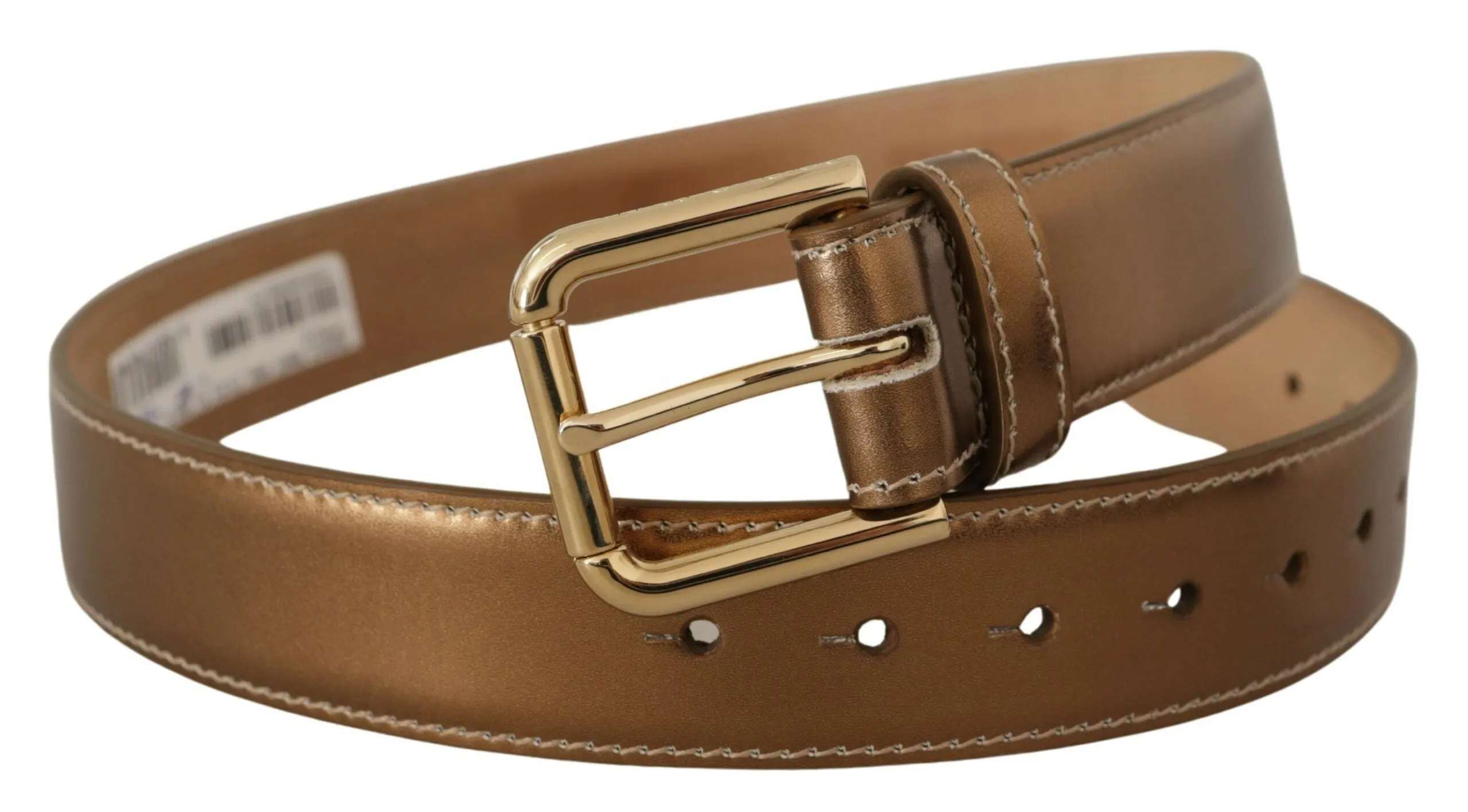 Elegant Bronze Leather Belt with Logo Buckle sold by Louxly product image thumbnail 2