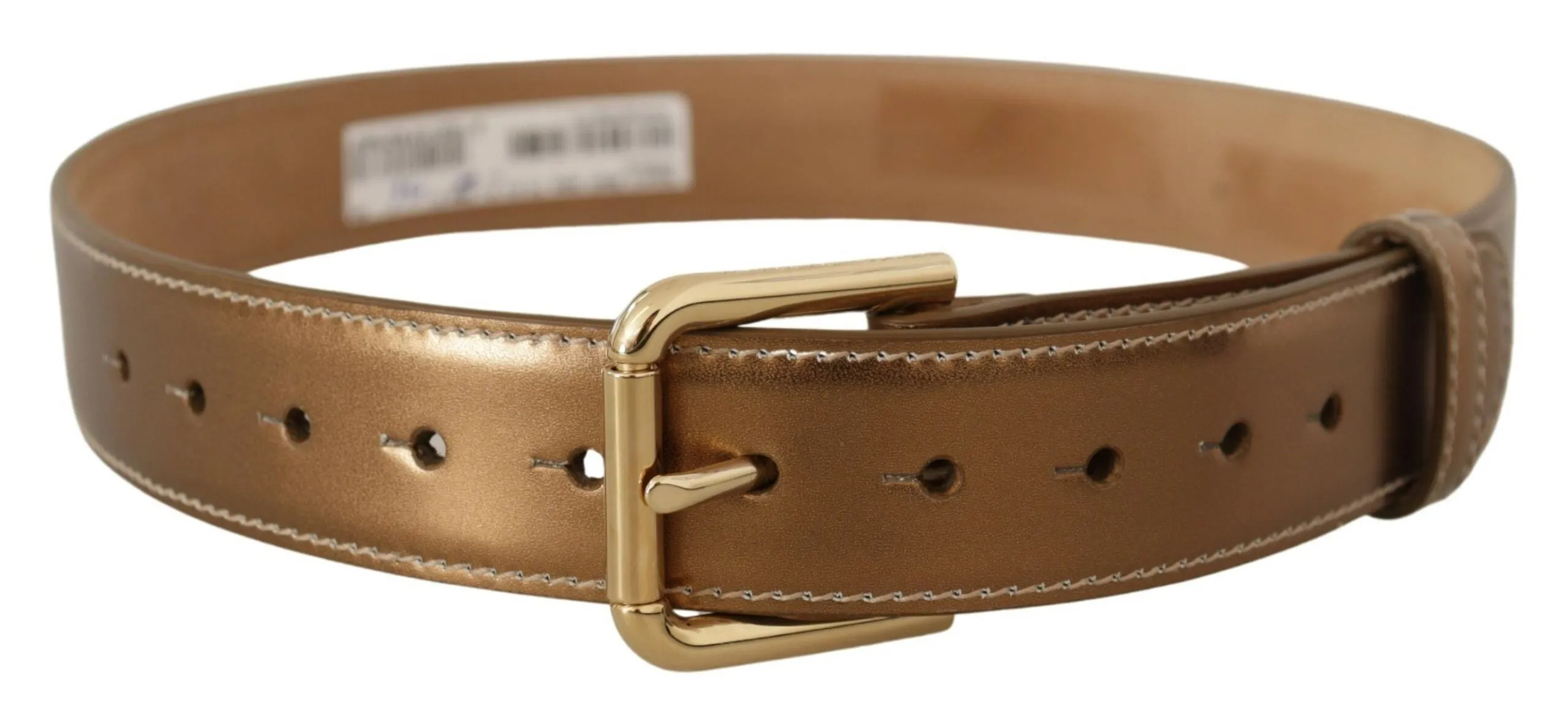 Elegant Bronze Leather Belt with Logo Buckle sold by Louxly product image thumbnail 3