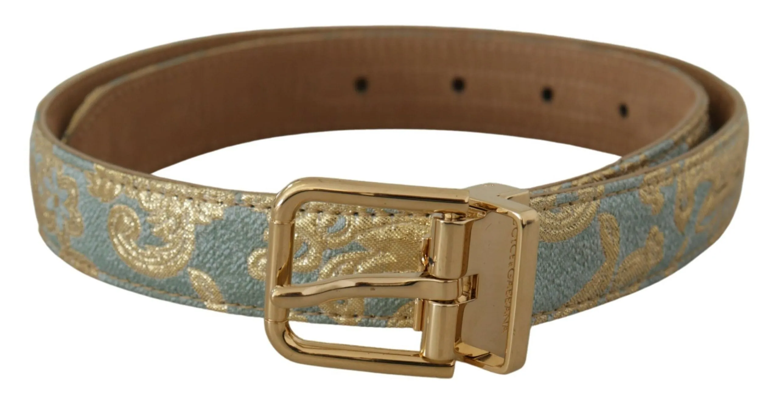 Elegant Light Blue Leather Belt with Gold Buckle sold by Louxly