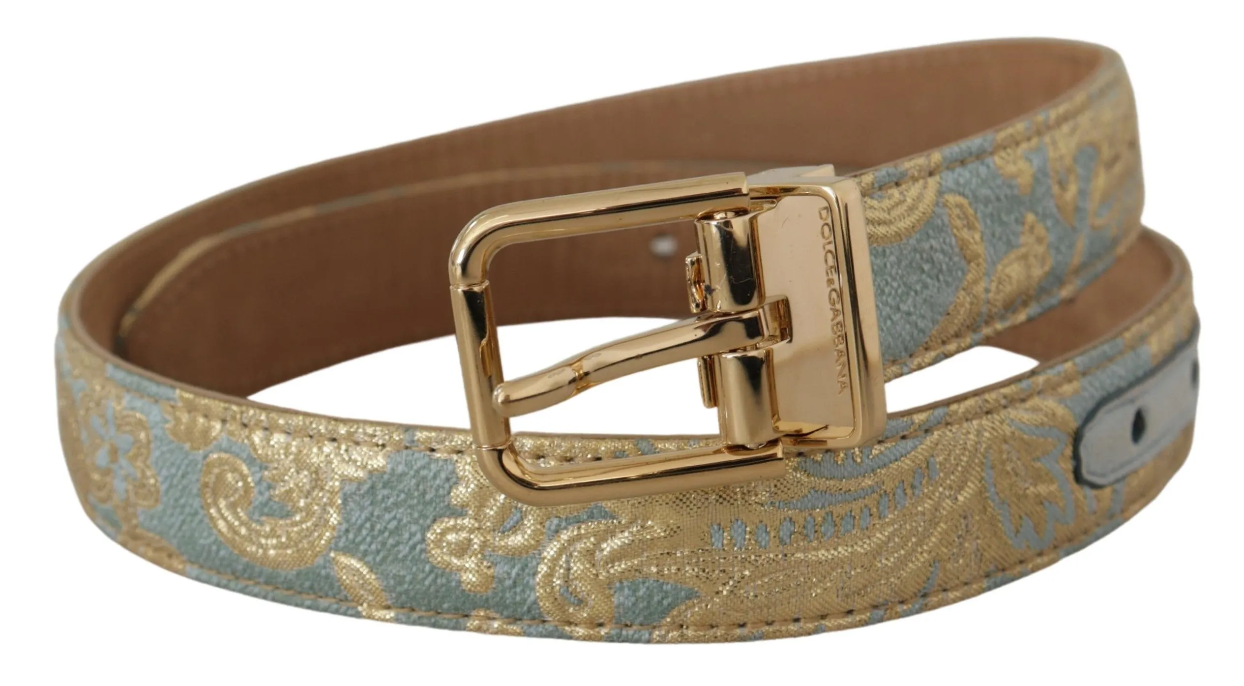 Elegant Light Blue Leather Belt with Gold Buckle sold by Louxly product image thumbnail 2
