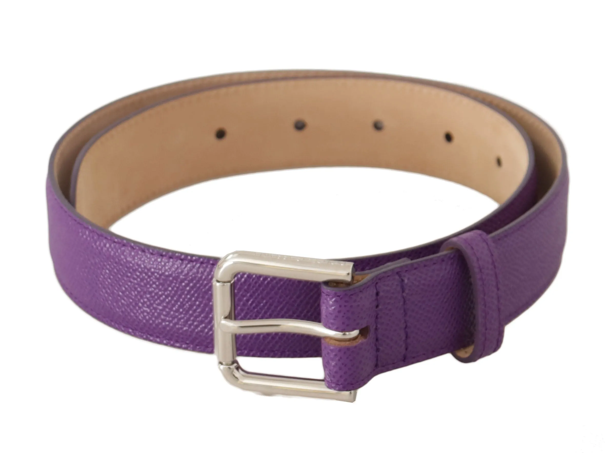 Elegant Purple Leather Belt with Logo Buckle sold by Louxly