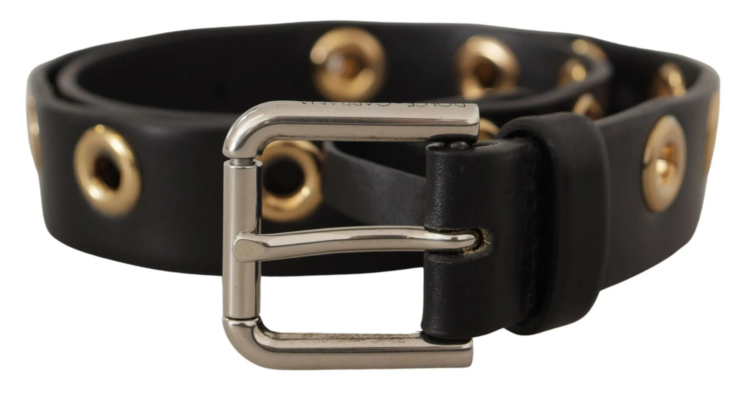 Chic Black Leather Belt with Engraved Buckle sold by Louxly
