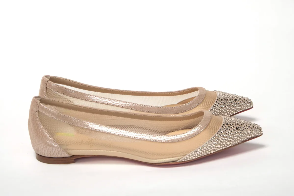 Silver Flat Point Toe Crystals Shoe sold by Louxly