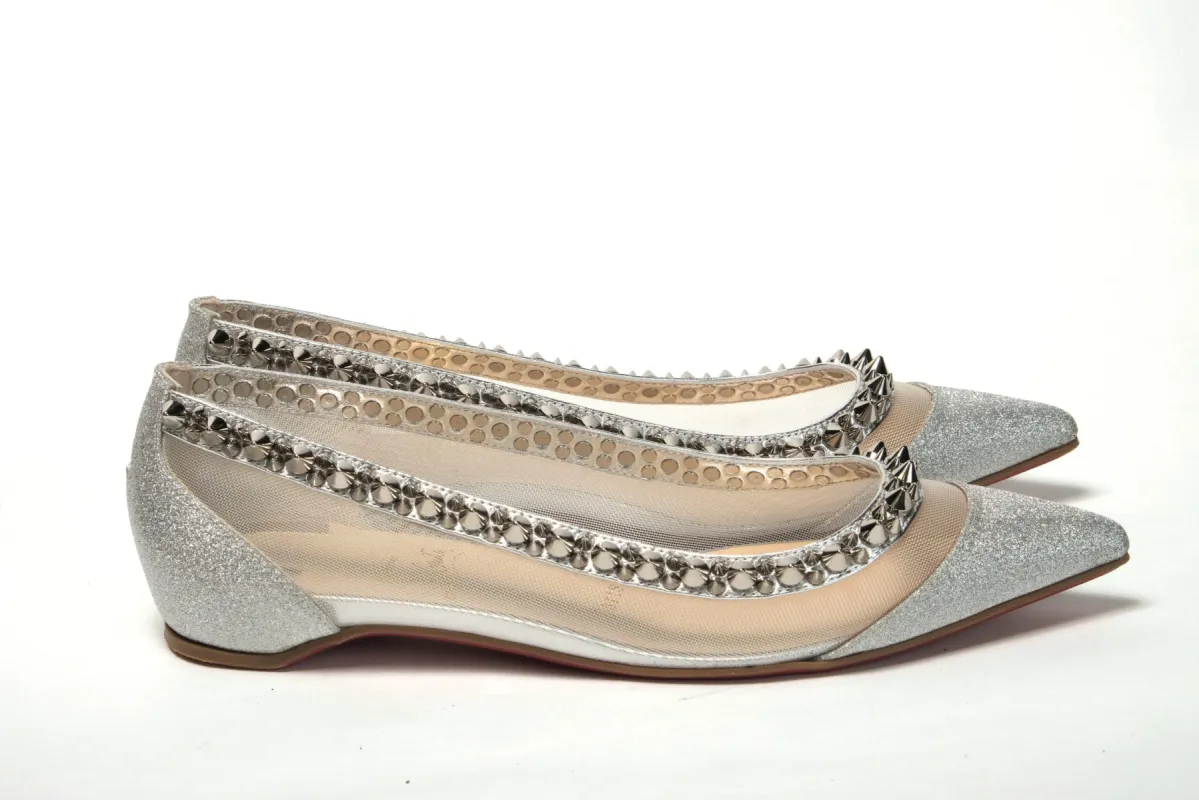 Silver Flat Point Toe Shoe sold by Louxly