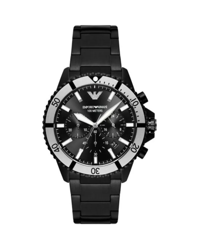 Sleek Black Steel Chronograph Timepiece sold by Louxly