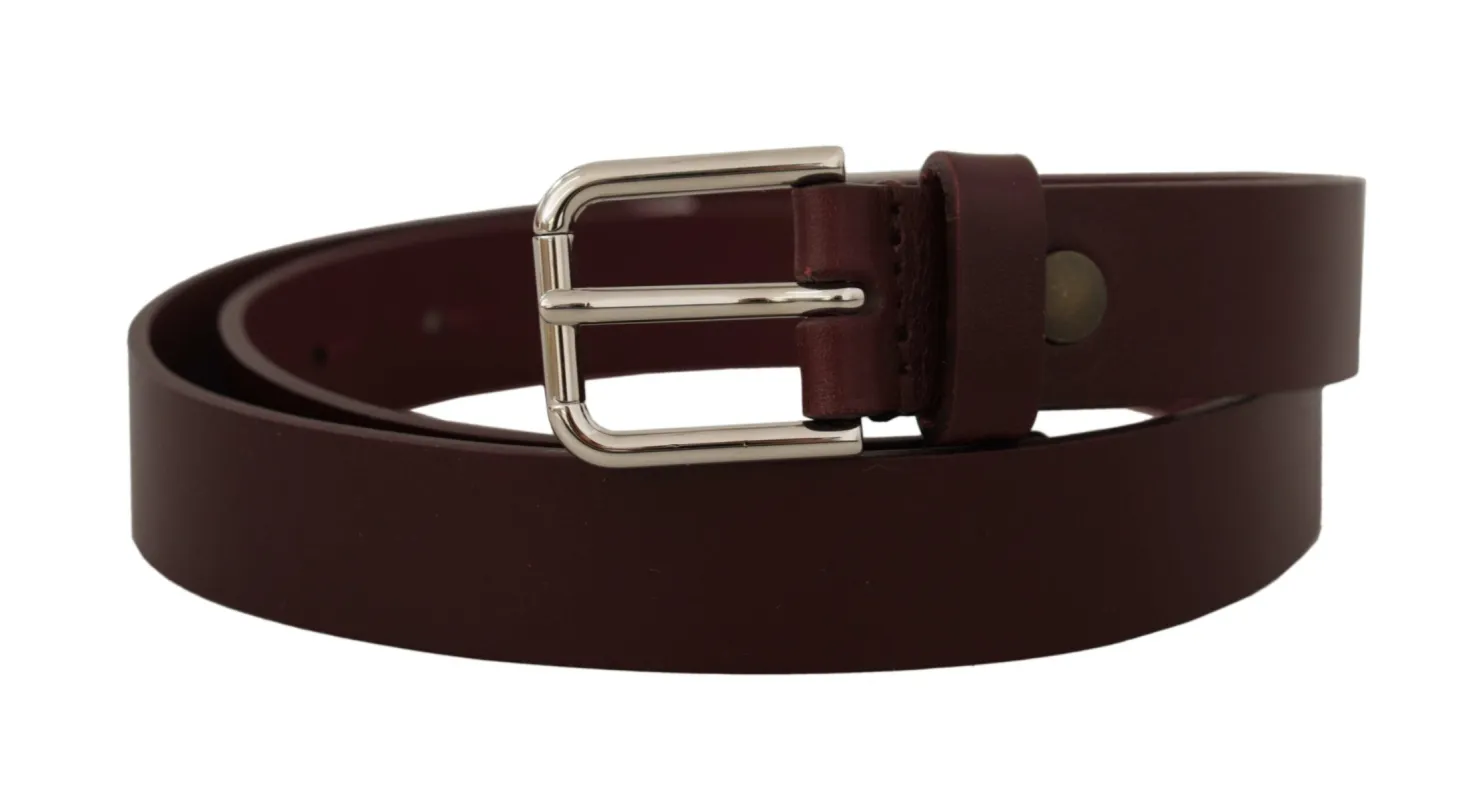 Elegant Maroon Leather Belt with Logo Buckle sold by Louxly