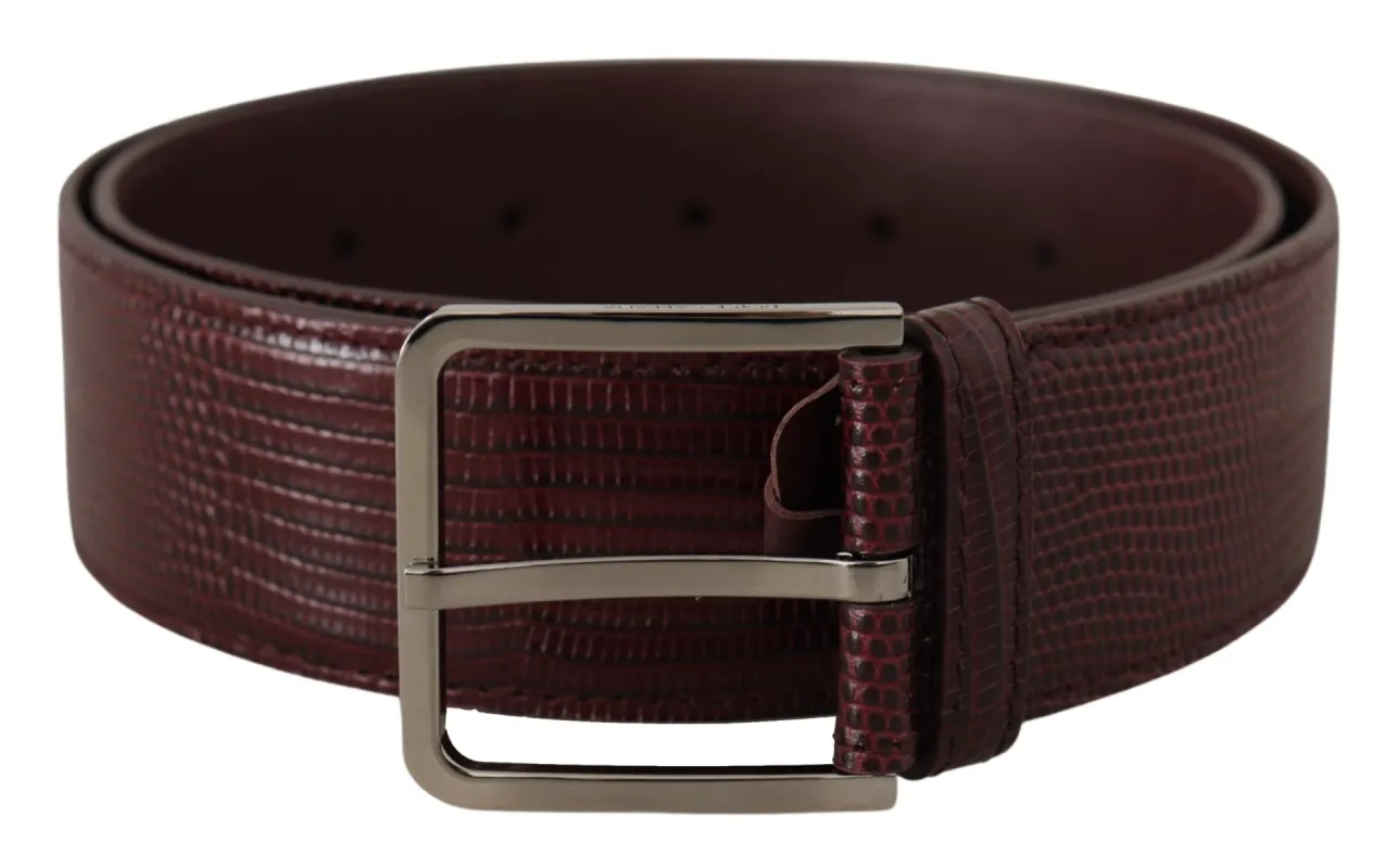 Elegant Maroon Leather Belt with Engraved Buckle sold by Louxly