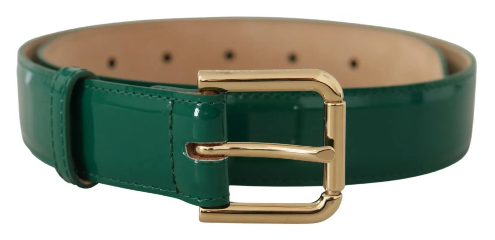 Elegant Green Leather Belt with Gold Buckle Detail sold by Louxly
