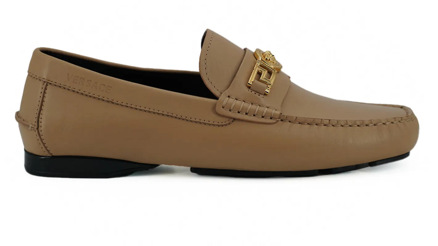 Exquisite Medusa Gold-Tone Leather Loafers sold by Louxly