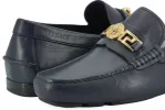 Elegant Navy Blue Calf Leather Loafers sold by Louxly