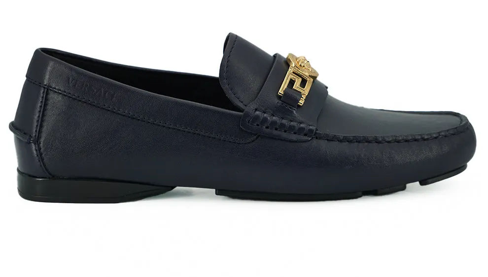 Elegant Navy Blue Calf Leather Loafers sold by Louxly