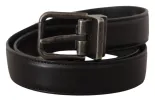 Elegant Black Leather Belt with Metal Buckle sold by Louxly