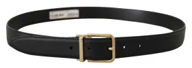 Elegant Black Leather Belt with Metal Buckle sold by Louxly