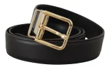 Elegant Black Leather Belt with Metal Buckle sold by Louxly