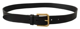 Sleek Black Leather Belt with Metal Buckle sold by Louxly