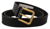 Sleek Black Leather Belt with Metal Buckle sold by Louxly