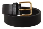 Elegant Black Leather Belt with Metal Buckle sold by Louxly