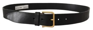 Elegant Black Leather Belt with Metal Buckle sold by Louxly