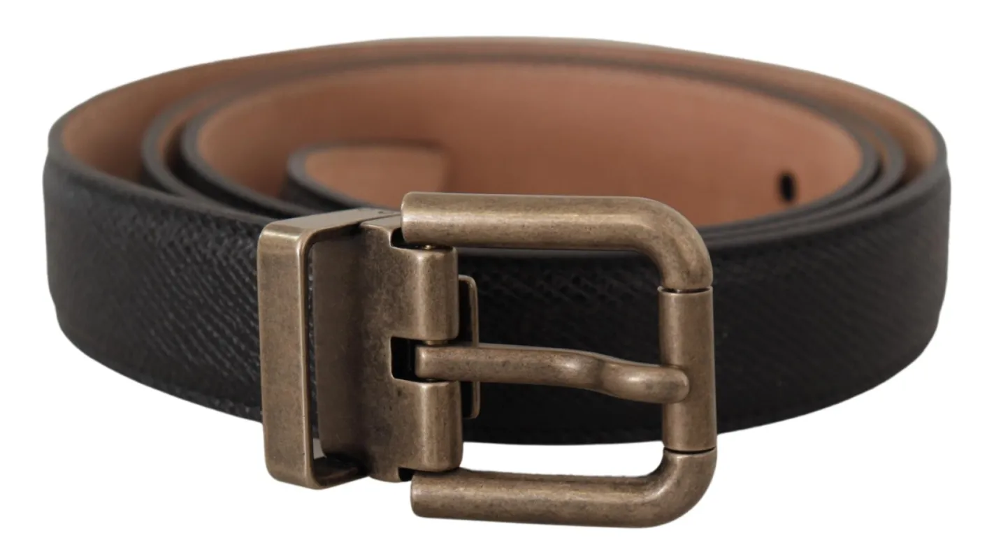 Elegant Black Leather Belt with Vintage Metal Buckle sold by Louxly