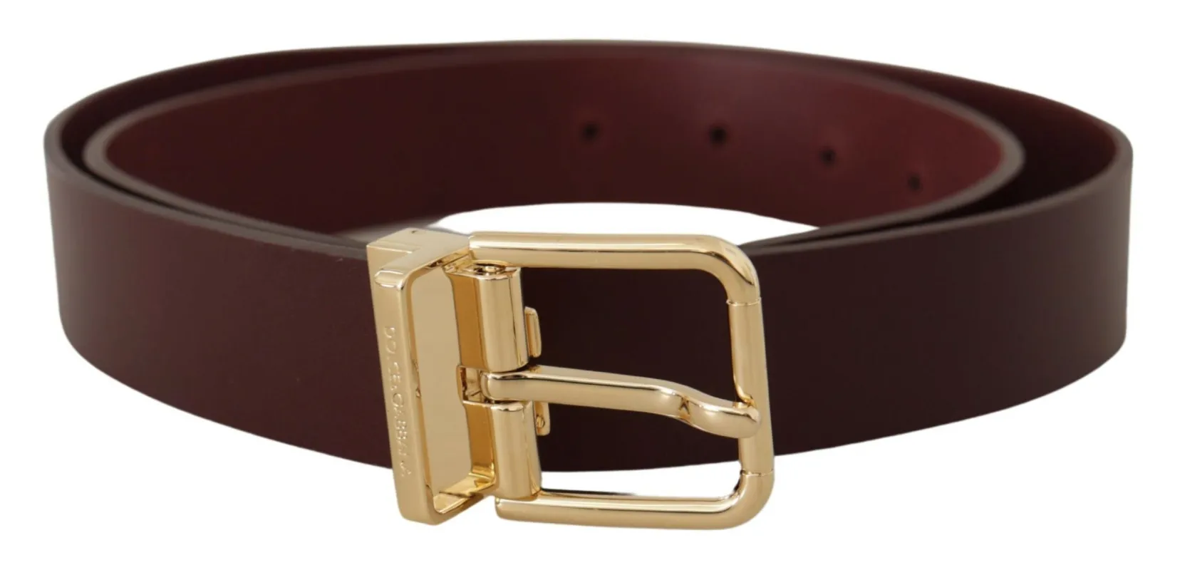 Elegant Maroon Leather Belt with Gold Buckle sold by Louxly