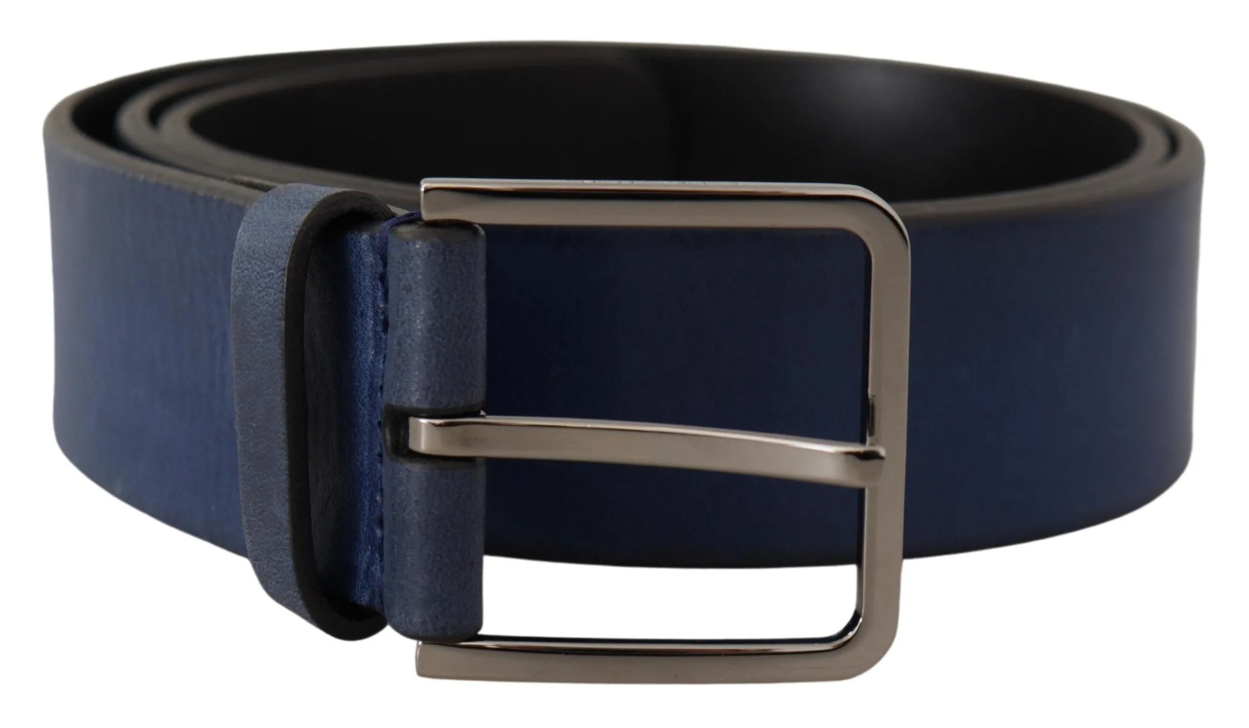 Elegant Blue Leather Belt with Silver Buckle sold by Louxly