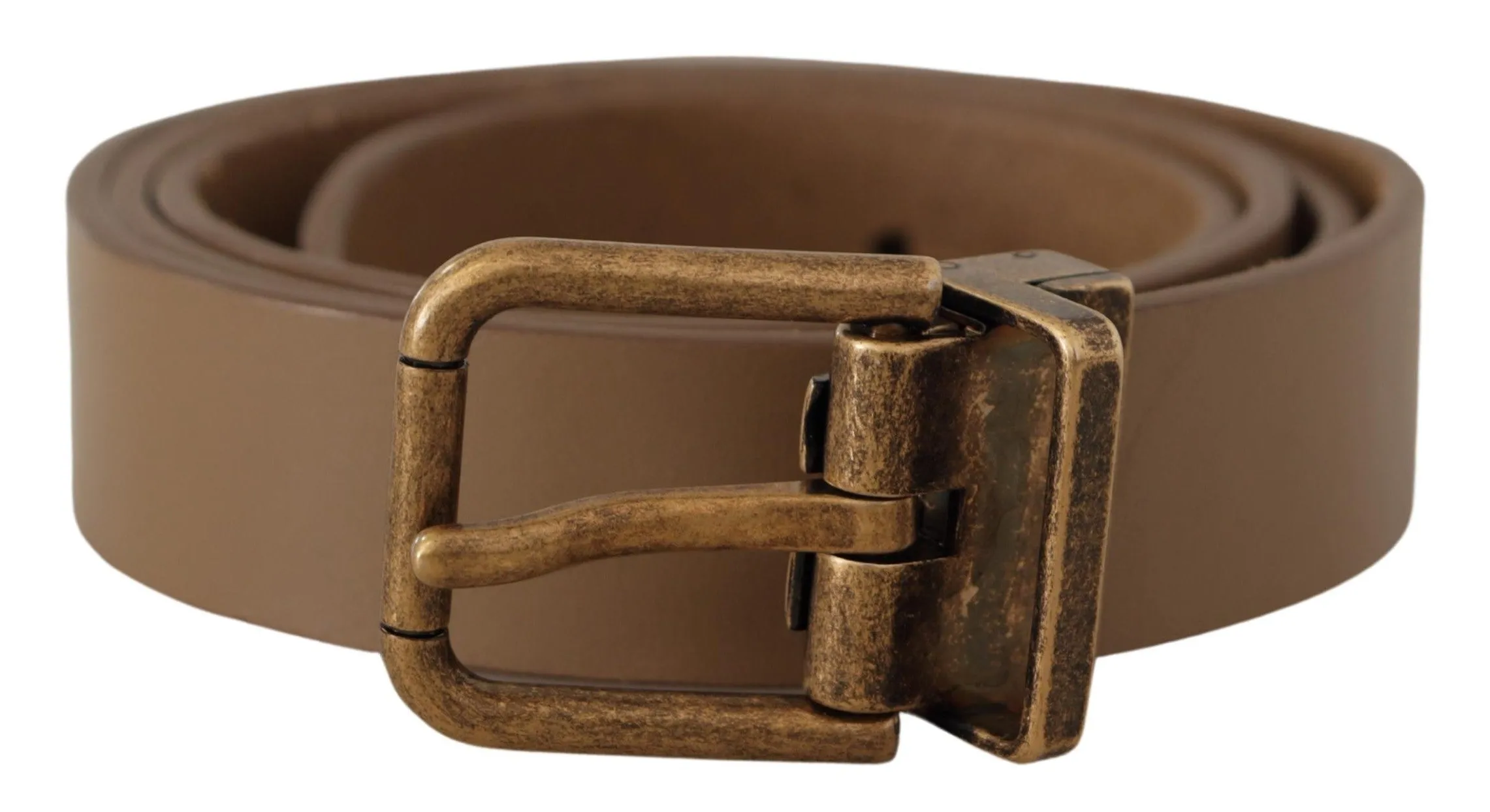Elegant Brown Leather Belt with Brass Tone Buckle sold by Louxly