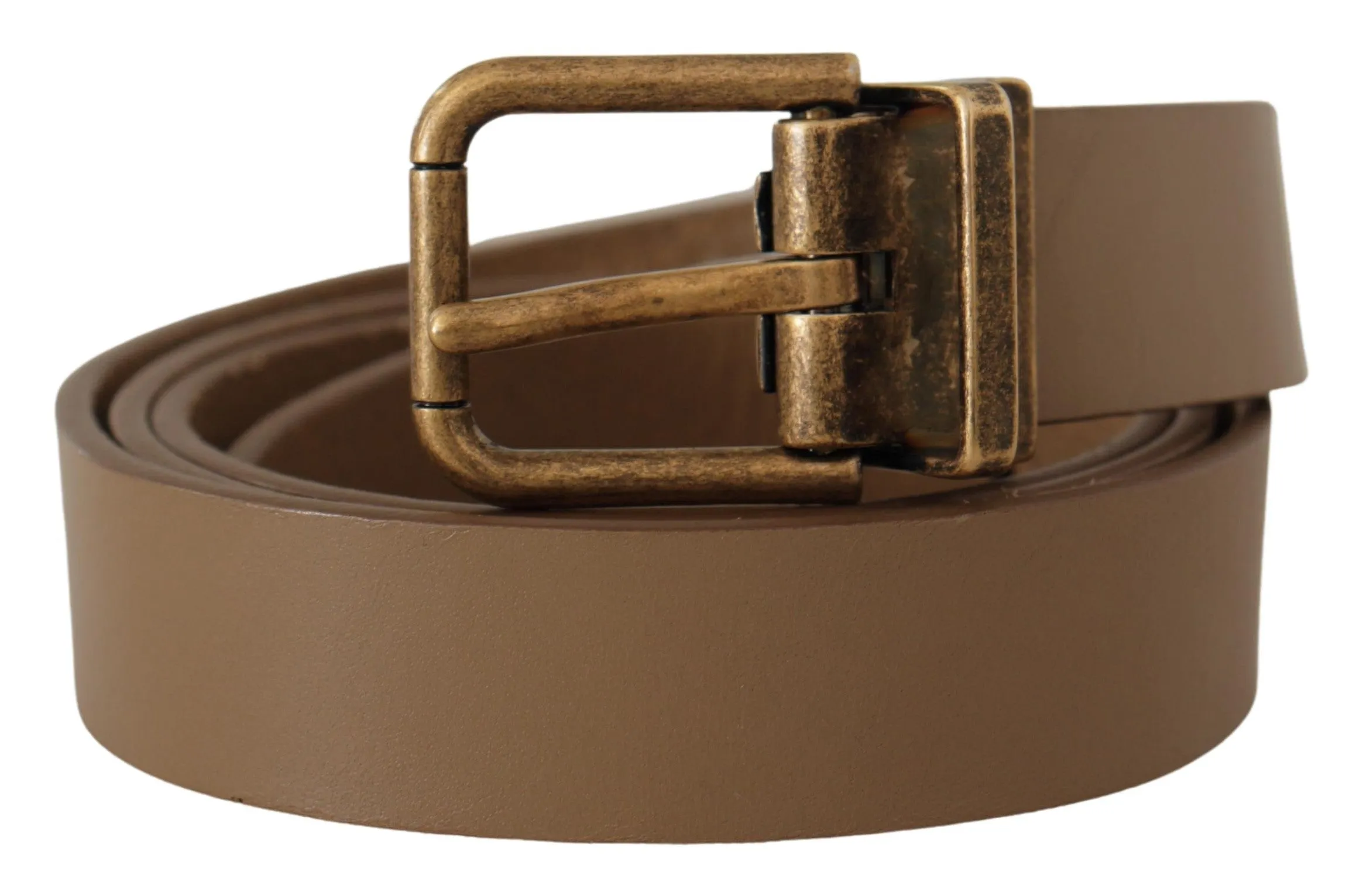 Elegant Brown Leather Belt with Brass Tone Buckle sold by Louxly product image thumbnail 2