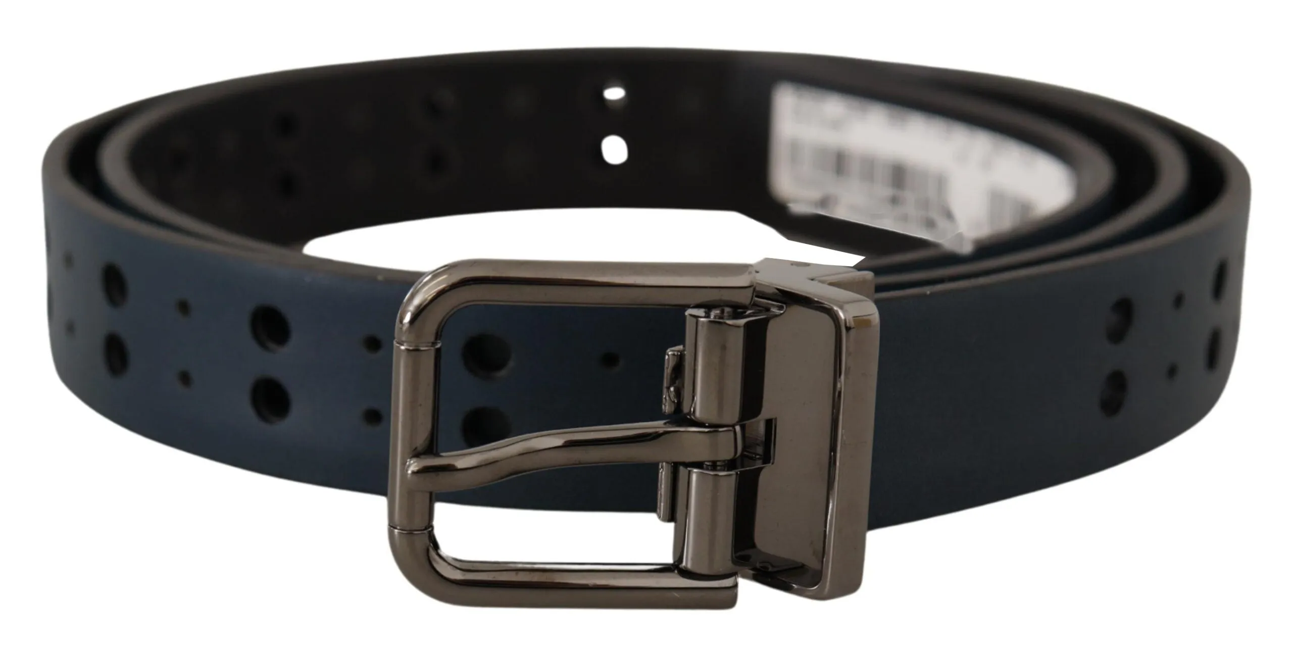 Elegant Blue Leather Belt with Metal Buckle sold by Louxly
