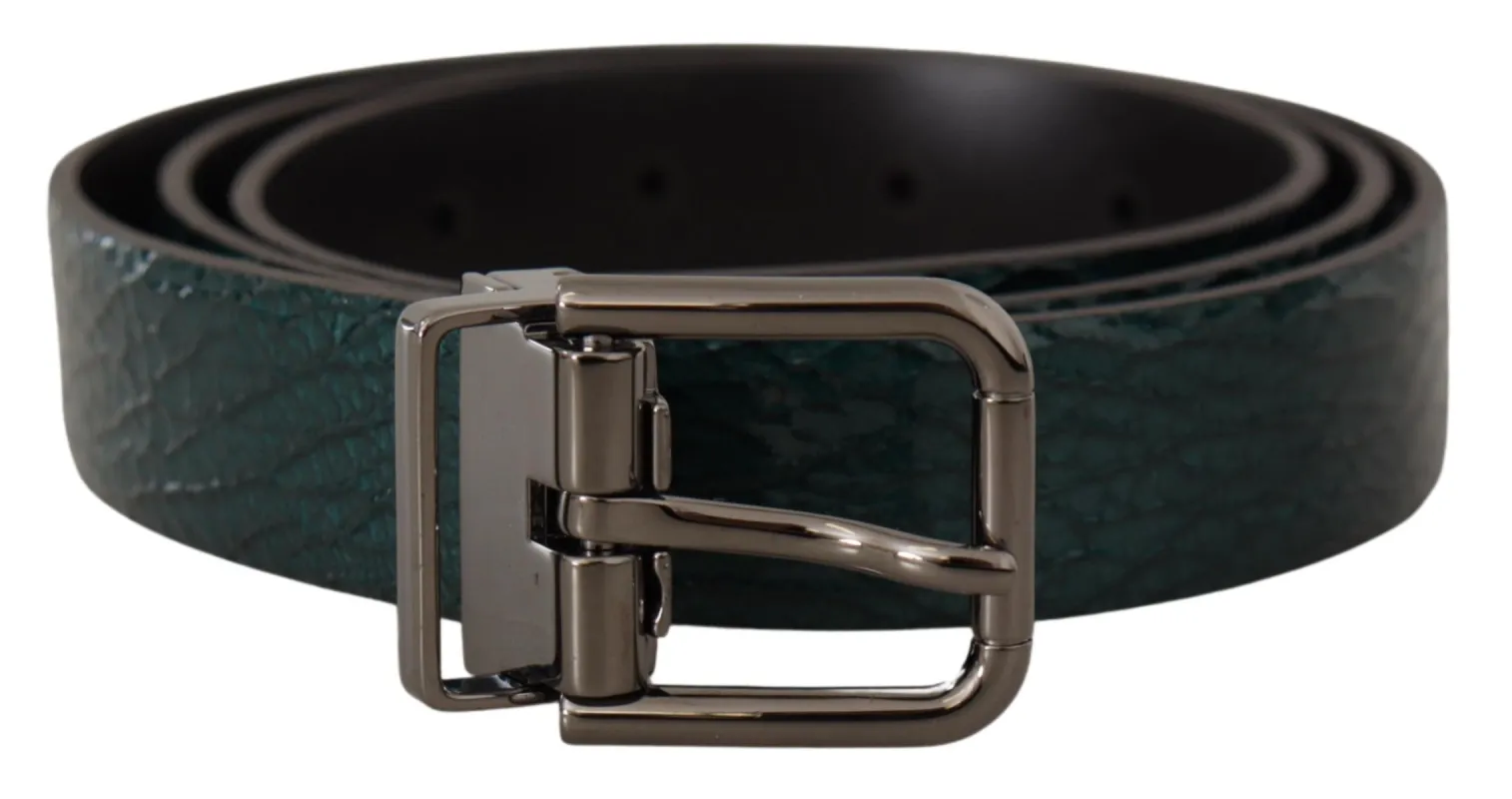 Elegant Green Leather Belt with Silver Buckle sold by Louxly