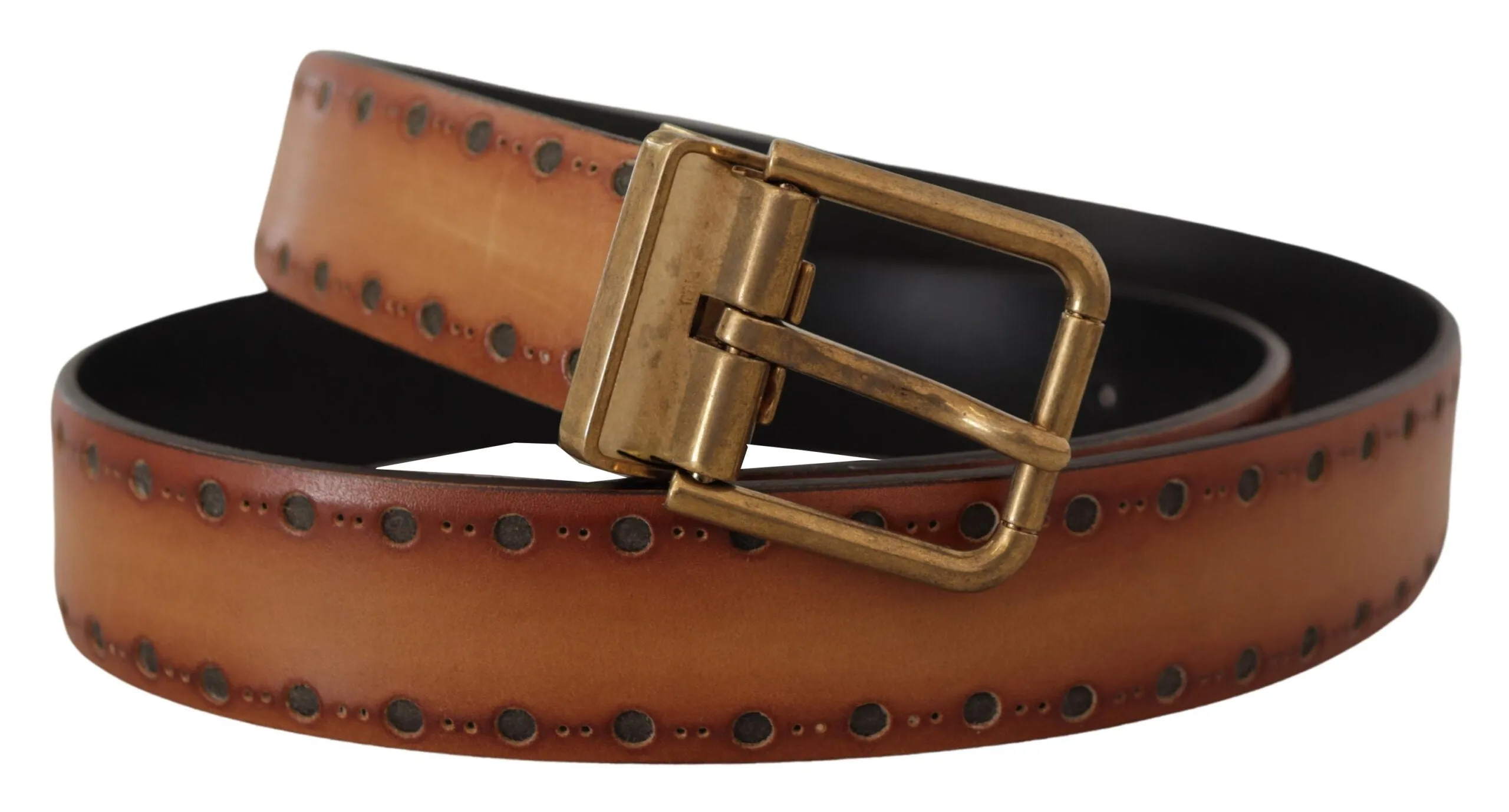 Elegant Brown Leather Belt with Brass Buckle sold by Louxly product image thumbnail 4