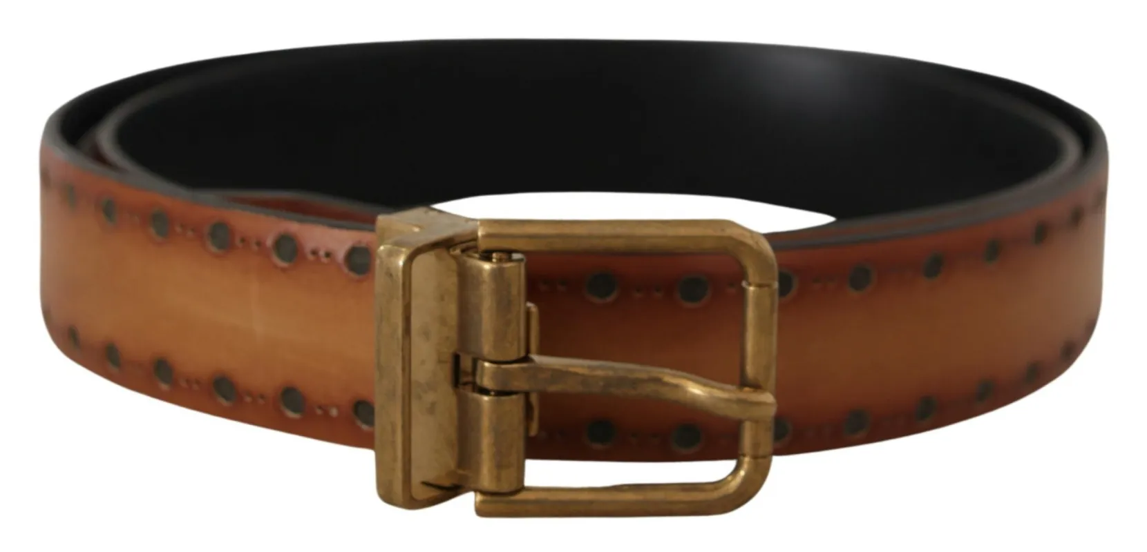 Elegant Brown Leather Belt with Brass Buckle sold by Louxly