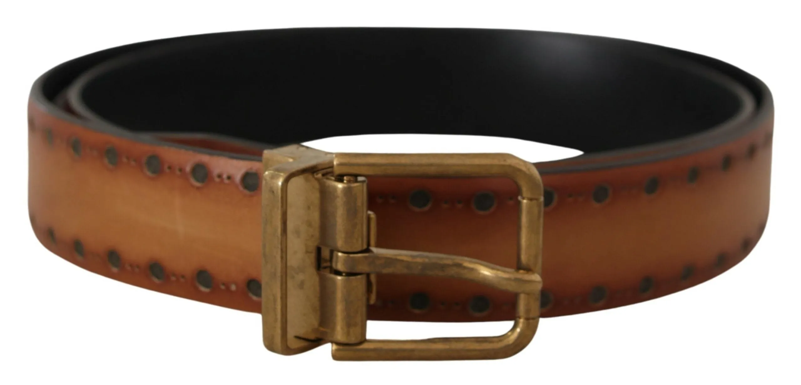 Elegant Brown Leather Belt with Brass Buckle sold by Louxly