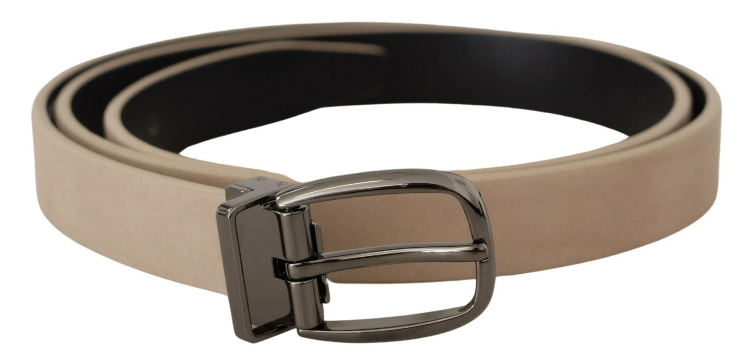Elegant Beige Leather Belt with Silver Tone Buckle sold by Louxly