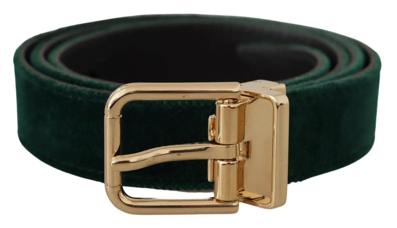Emerald Velvet Designer Belt with Golden Buckle sold by Louxly