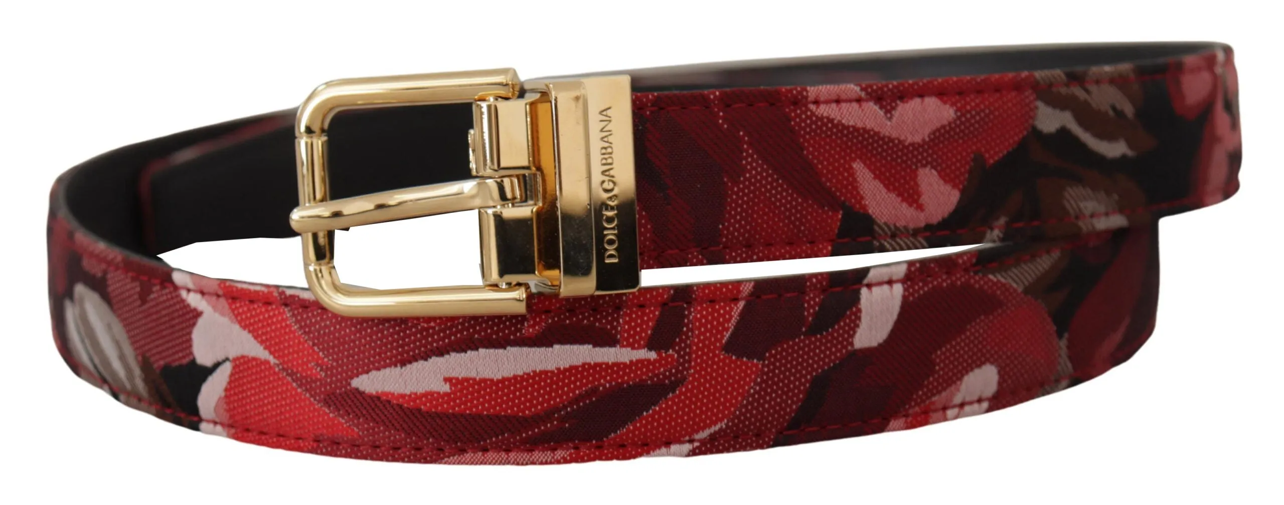 Red Multicolor Leather Belt with Gold-Tone Buckle sold by Louxly product image thumbnail 2
