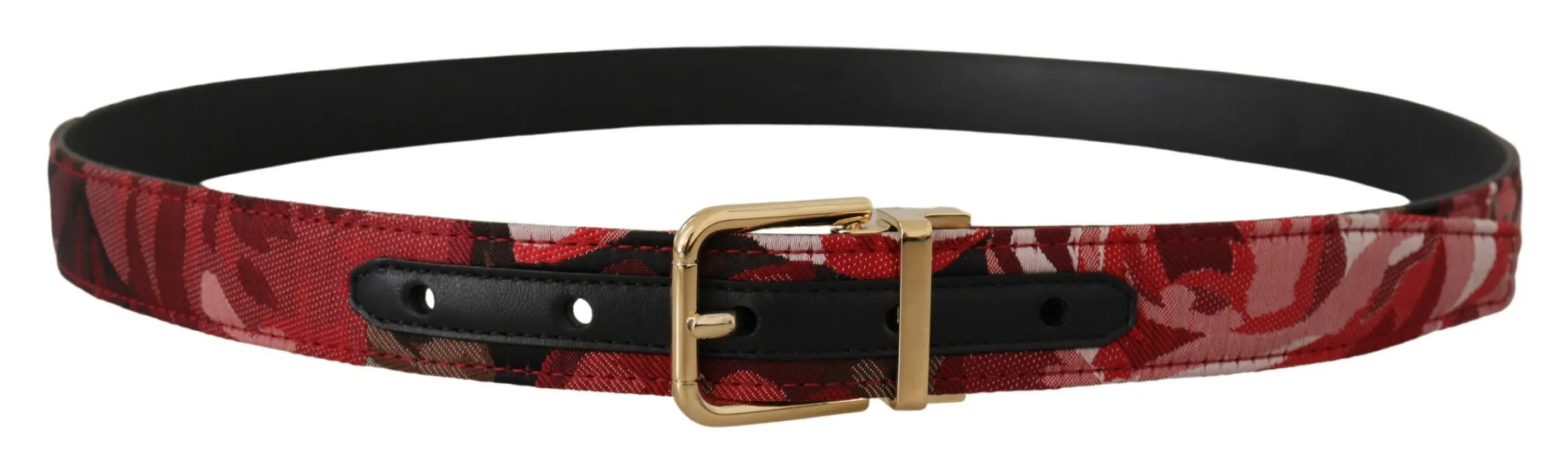 Red Multicolor Leather Belt with Gold-Tone Buckle sold by Louxly