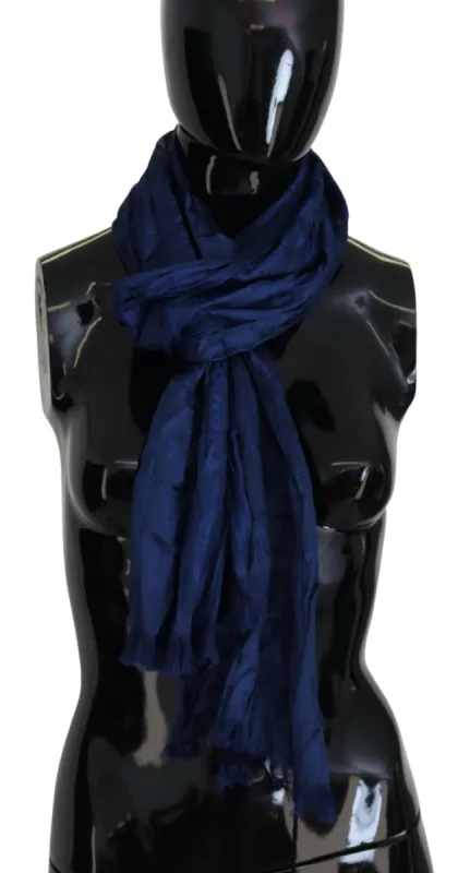 Elegant Silk Fringe Scarf in Chic Blue sold by Louxly