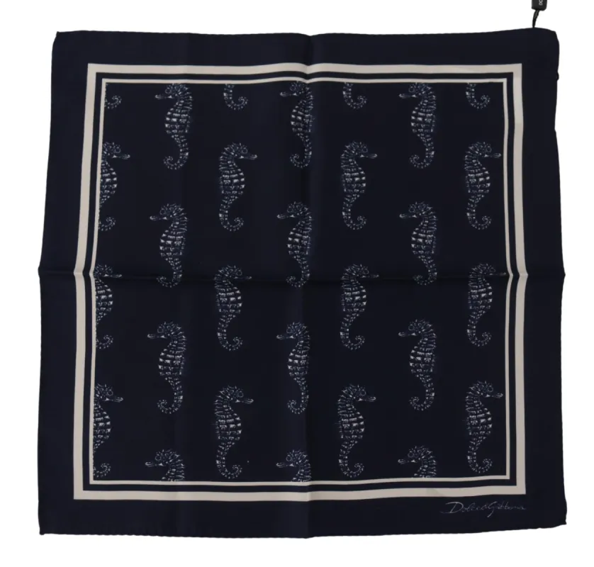 Elegant Blue Seahorse Silk Men's Scarf sold by Louxly