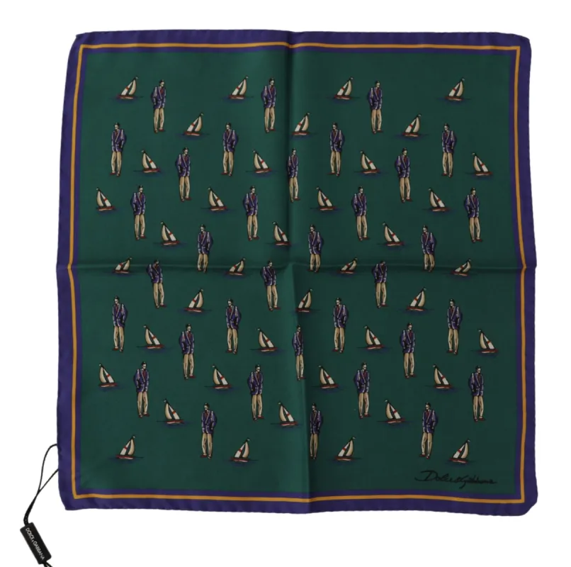 Elegant Green Silk Men's Square Scarf sold by Louxly