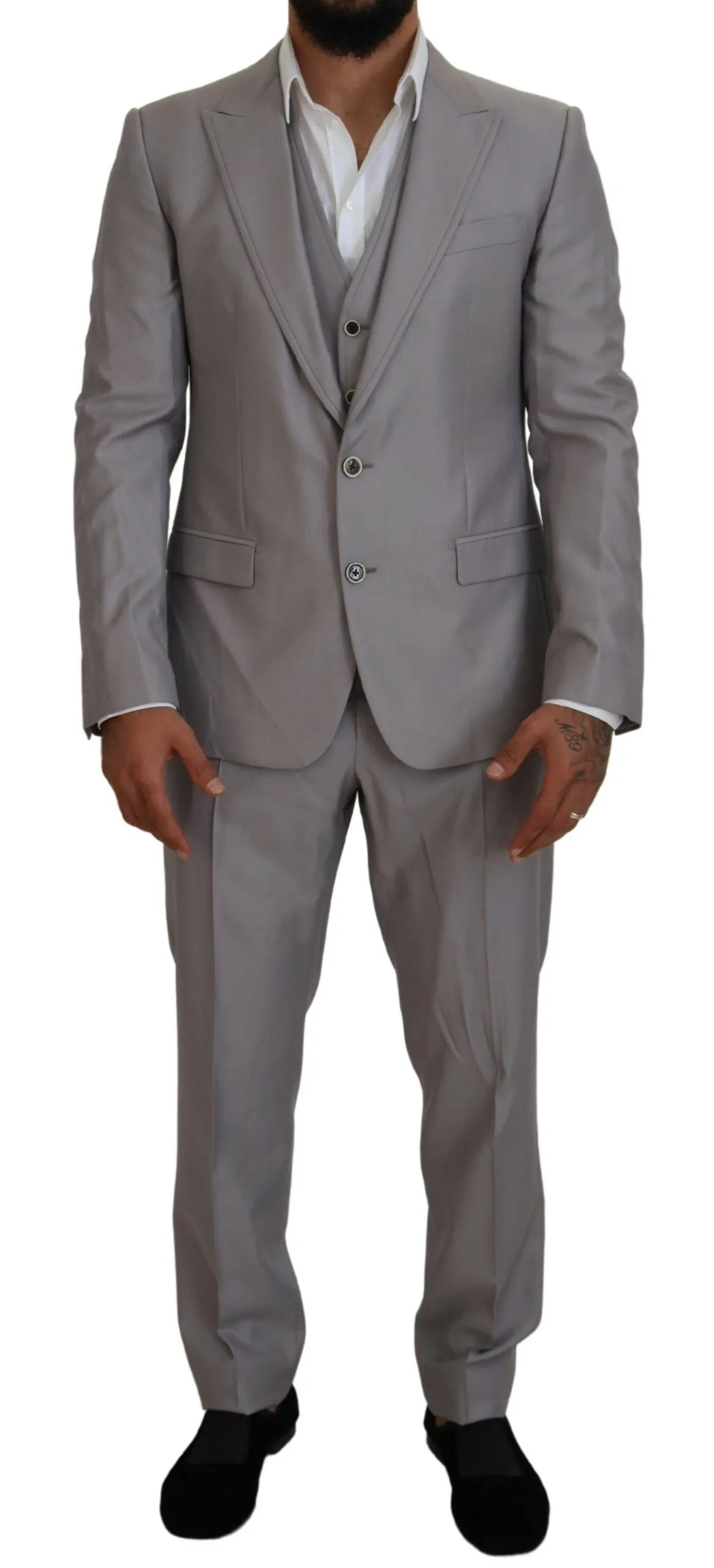 Elegant Silver Slim Fit Three-Piece Suit sold by Louxly