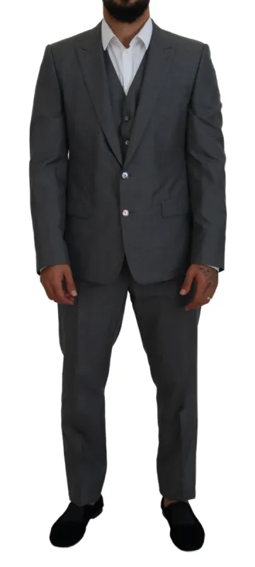Sleek Silver Martini Slim Fit Three-Piece Suit sold by Louxly