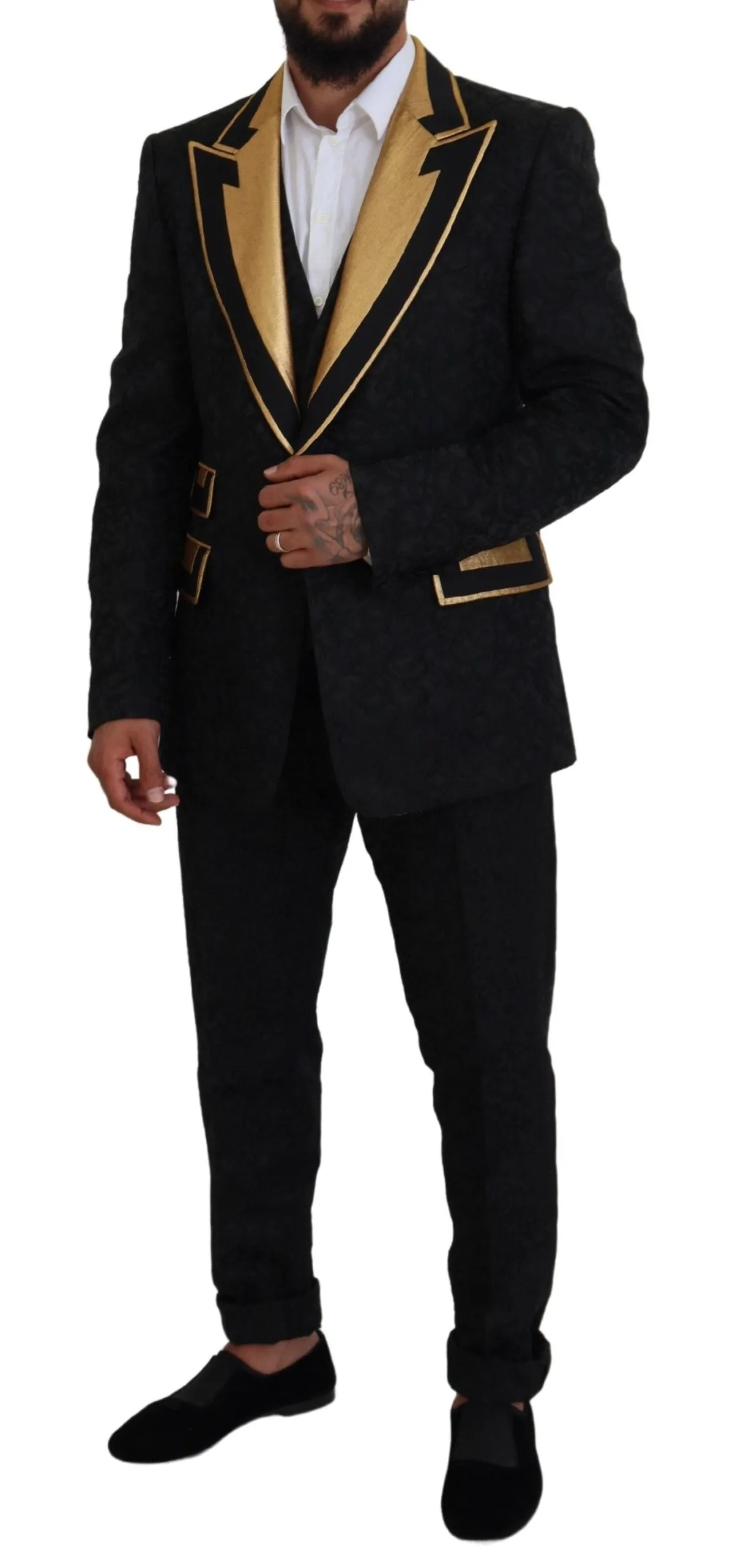 Elegant Black & Gold Slim Fit 3 Piece Suit sold by Louxly product image thumbnail 3
