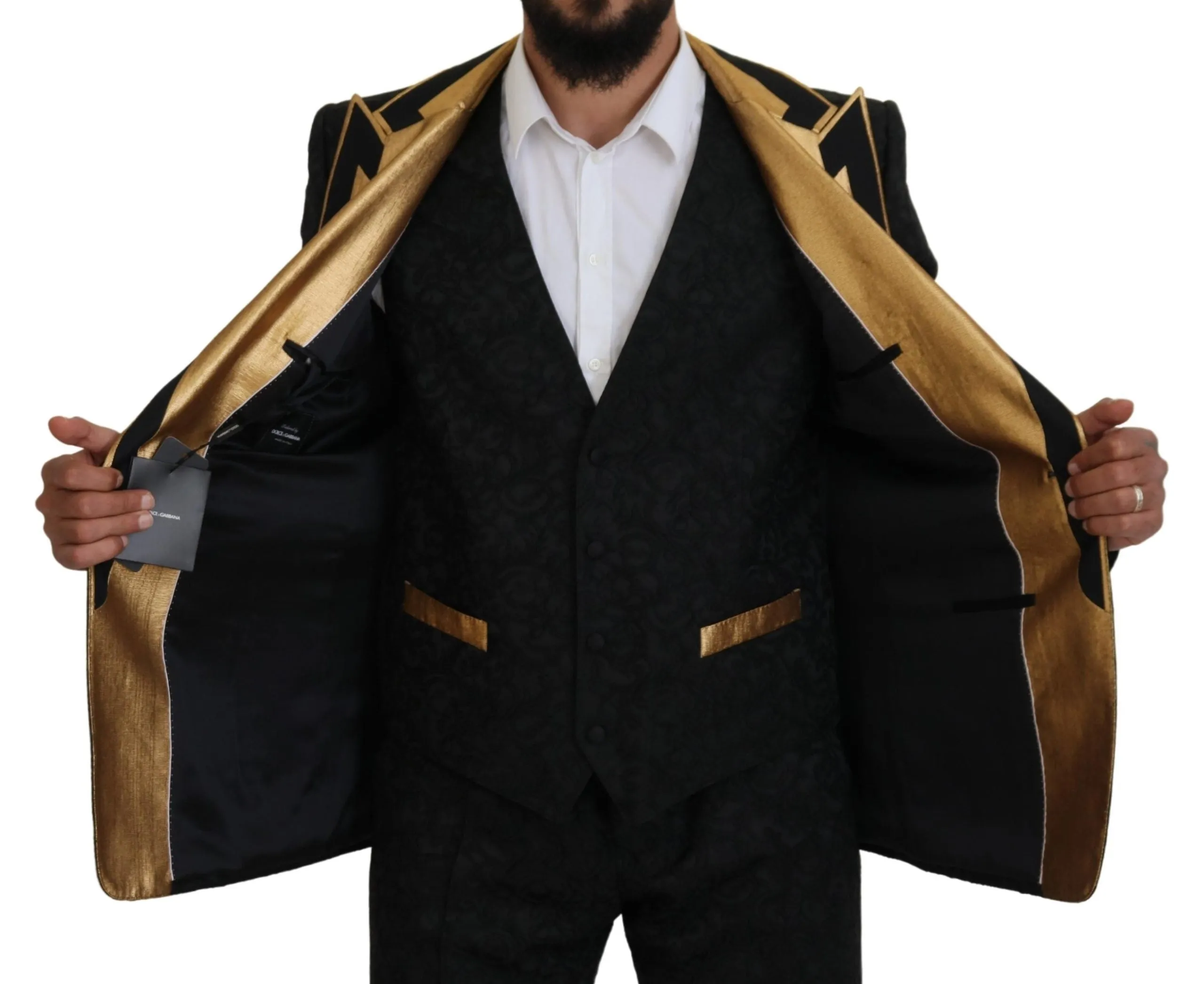 Elegant Black & Gold Slim Fit 3 Piece Suit sold by Louxly product image thumbnail 4