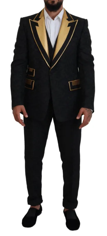Elegant Black & Gold Slim Fit 3 Piece Suit sold by Louxly
