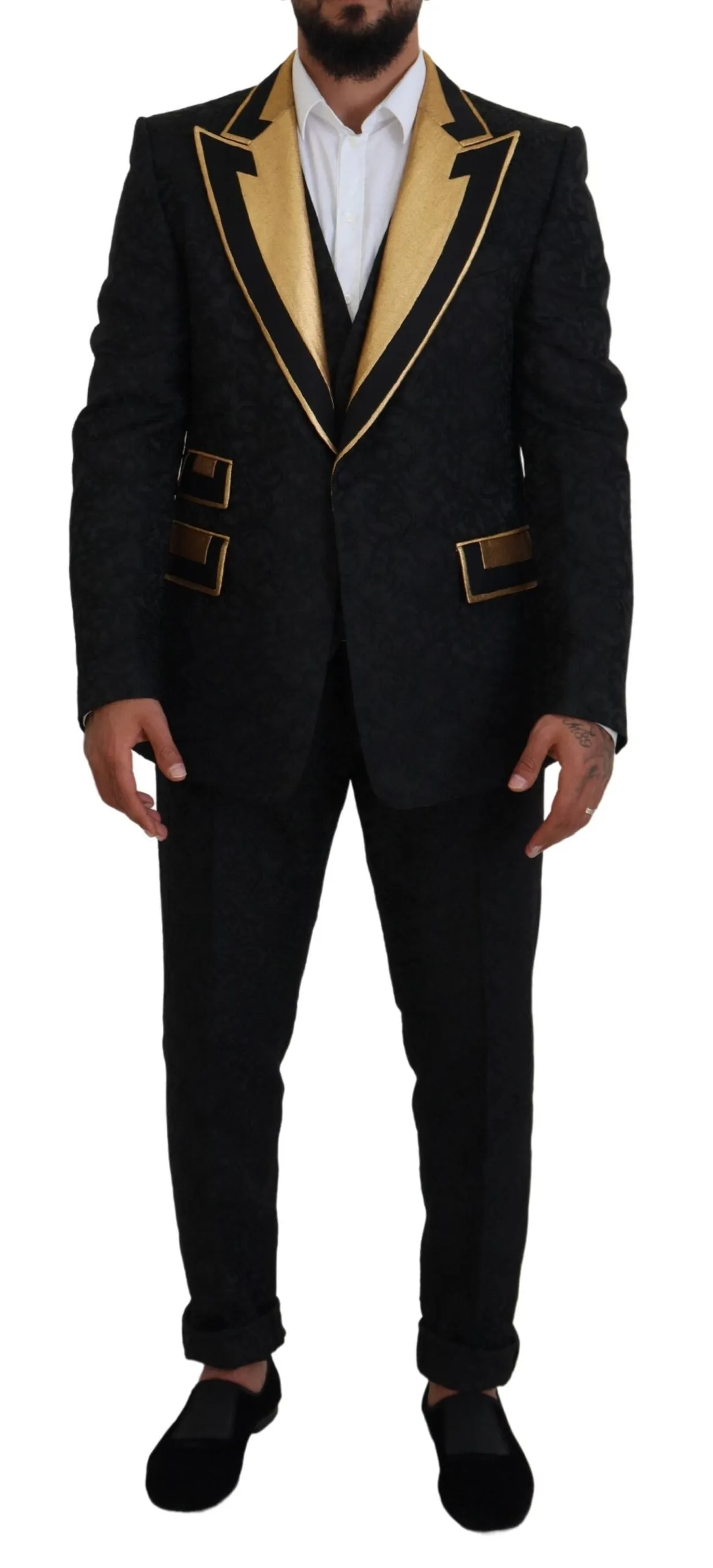 Elegant Black & Gold Slim Fit 3 Piece Suit sold by Louxly