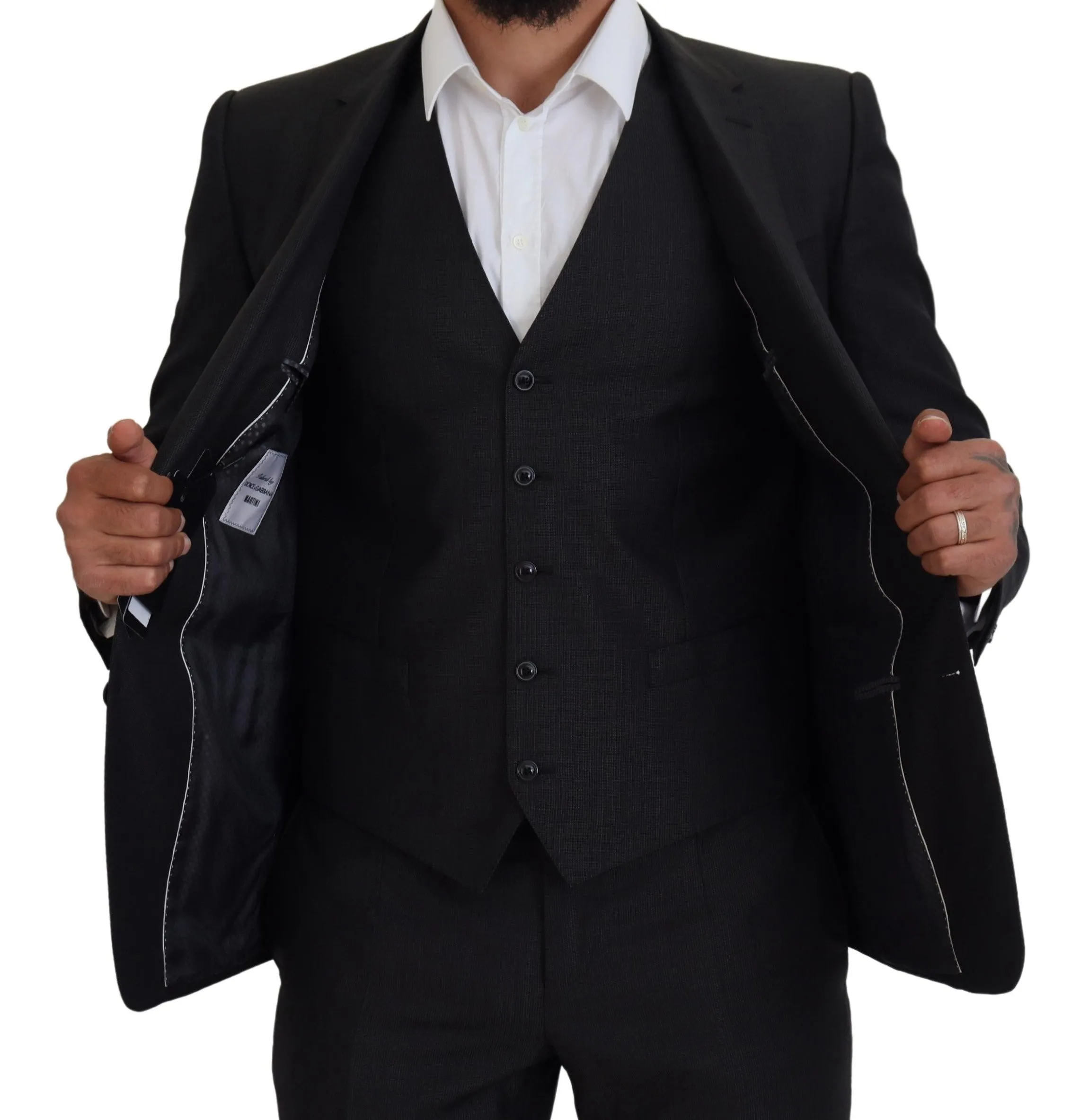 Elegant Gray Martini Three-Piece Wool Silk Suit sold by Louxly product image thumbnail 5