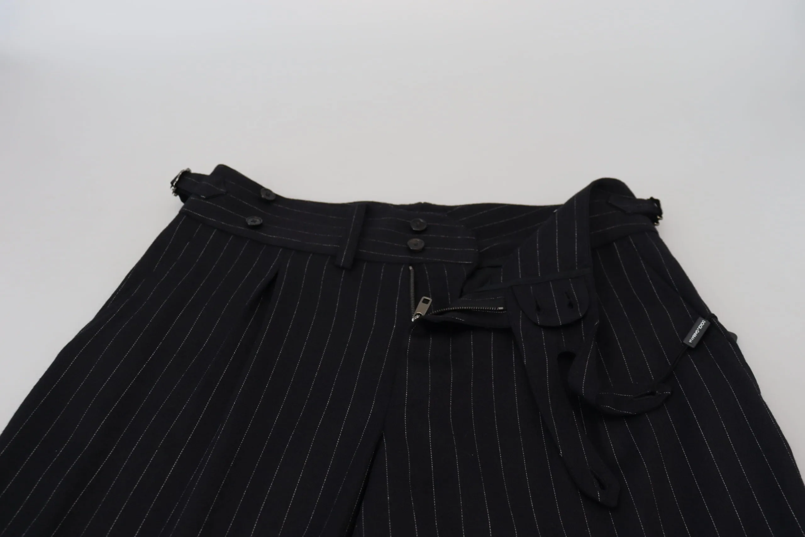 Elegant Black Striped Wool Blend Trousers sold by Louxly product image thumbnail 5